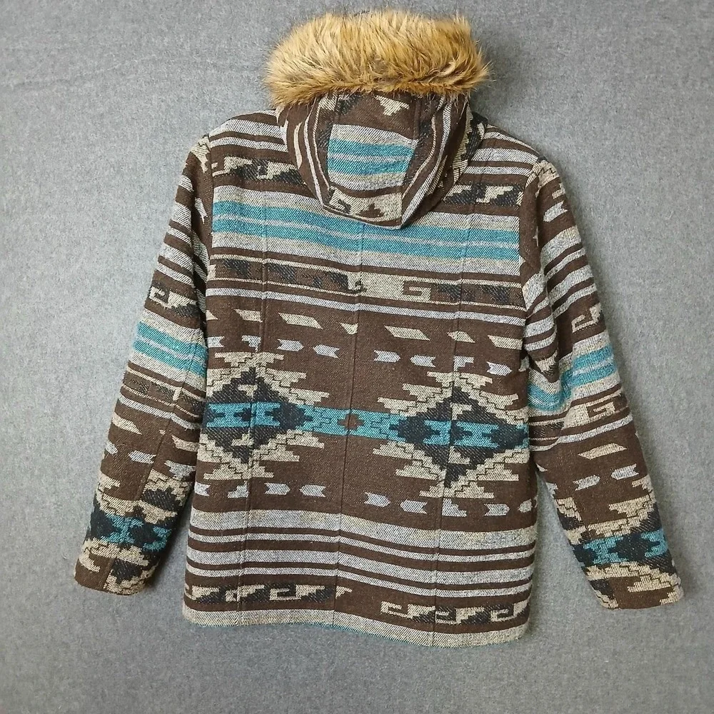 Wired Heart Parka Style XL Coat southwestern print faux fur trimmed hood western